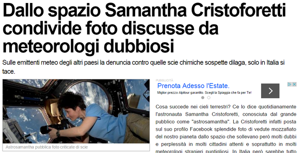 Samantha Cristoforetti e le scie chimiche