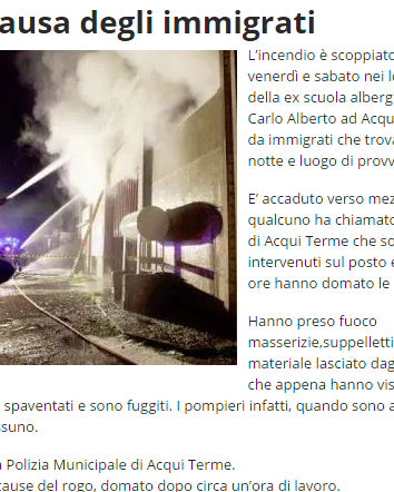 Edificio bruciato a causa degli immigrati