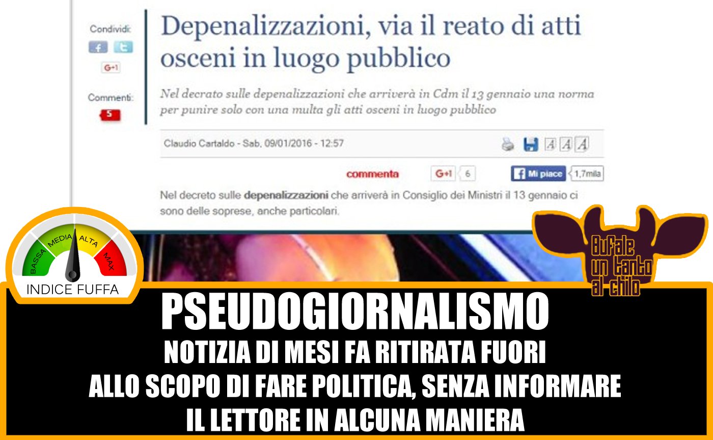 Pseudogiornalismo: la depenalizzazione degli atti osceni in luogo pubblico.