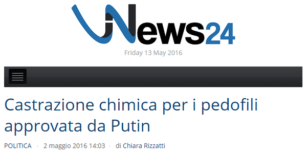 Putin e la castrazione chimica per i pedofili