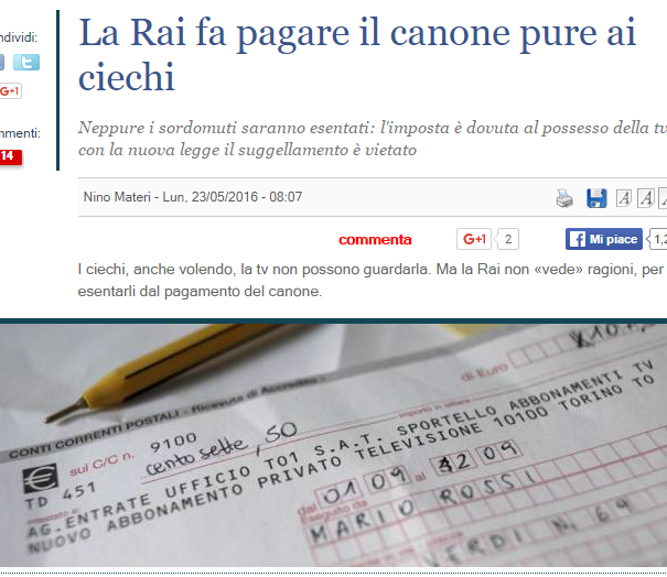 Il Giornale, Elena Brescacin e il canone RAI ai ciechi article-post