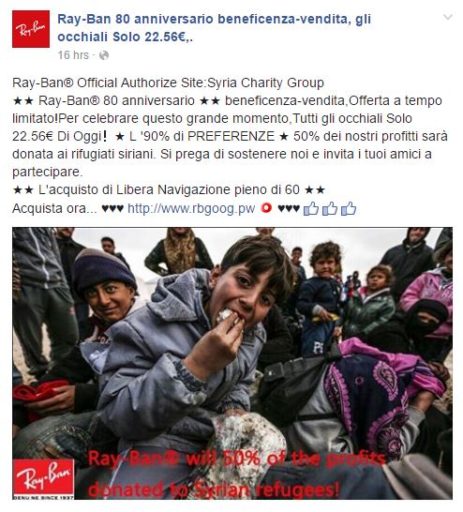Sciacalli e truffatori, Ray-Ban e Facebook