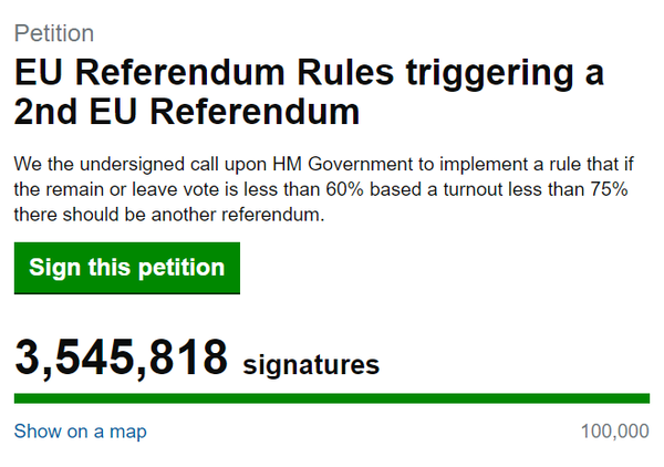 PRECISAZIONI: La petizione per un secondo referendum su Brexit