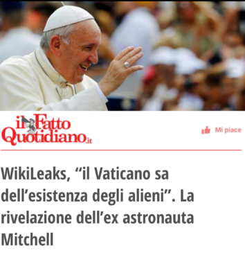 Gli scoop di Wikileaks: gli alieni e il Papa