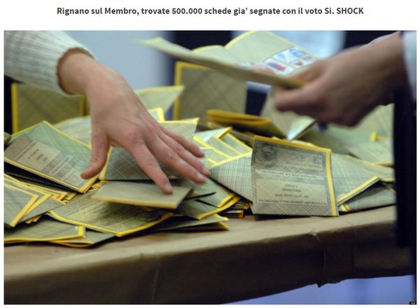 Rignano sul Membro, 500.000 schede segnate col Sì