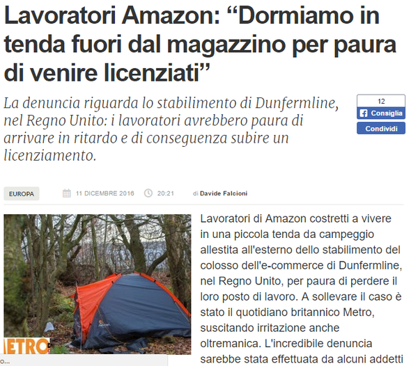 Amazon e i lavoratori in tenda