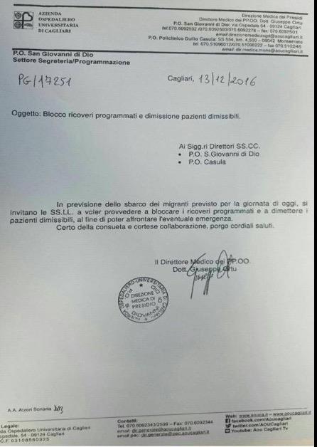 Il blocco ricoveri programmati causa sbarchi