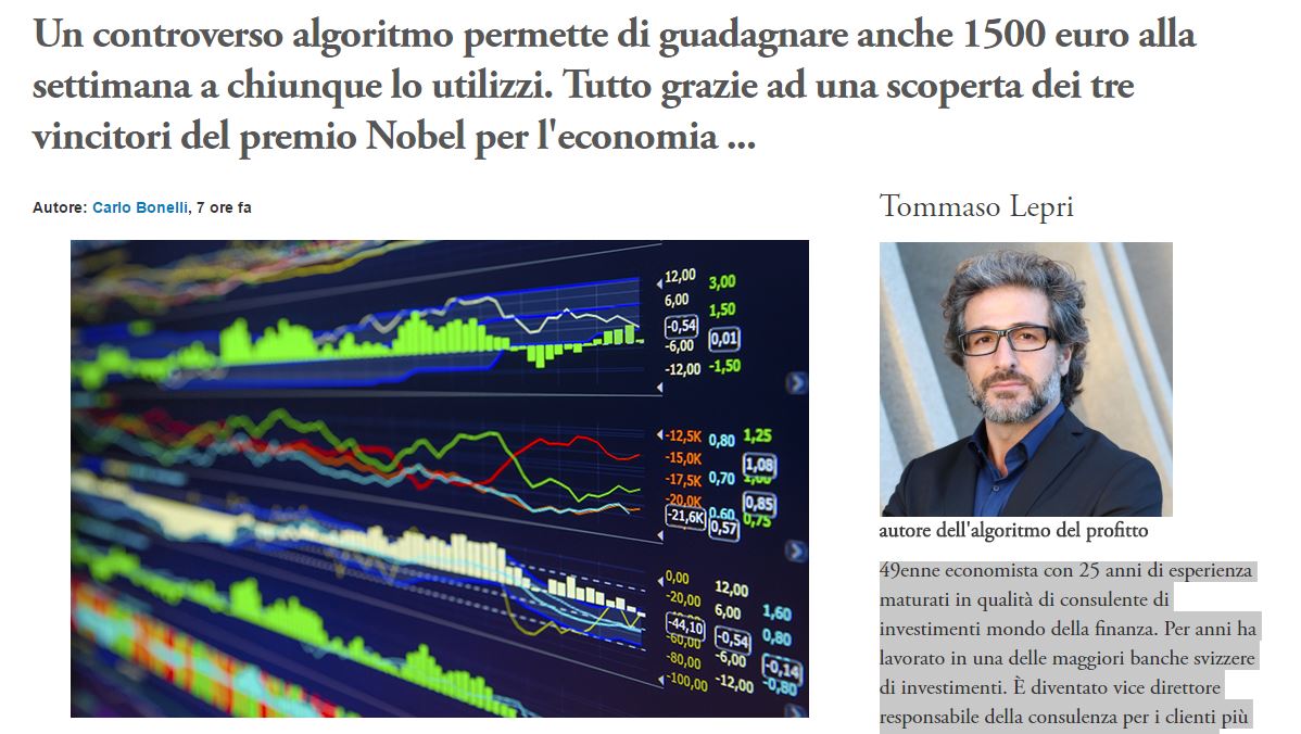 Bufala: l’algoritmo permette di guadagnare anche 1500 euro alla settimana article-post