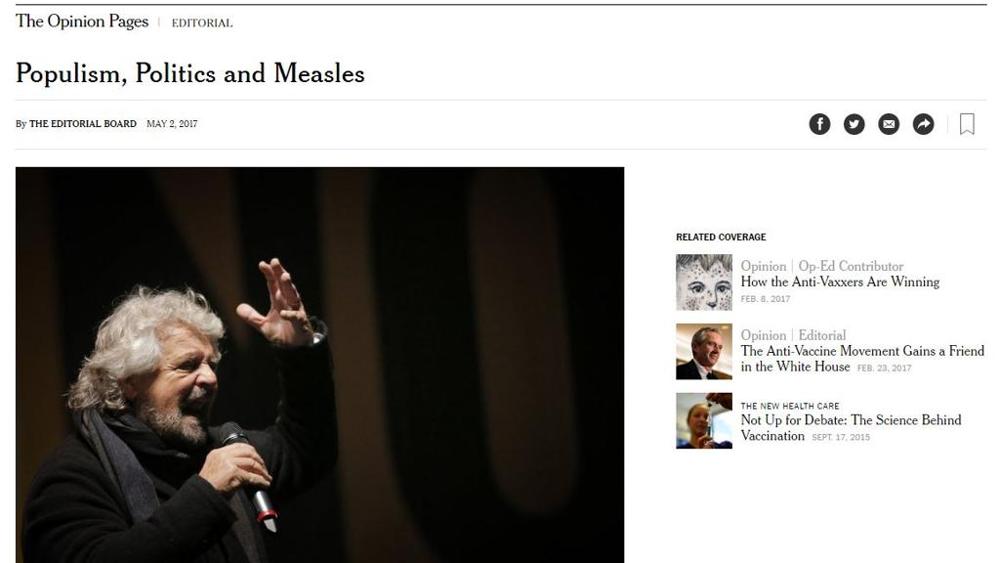 Il New York Times, gli attivisti 5stelle e l’antivaccinismo article-post