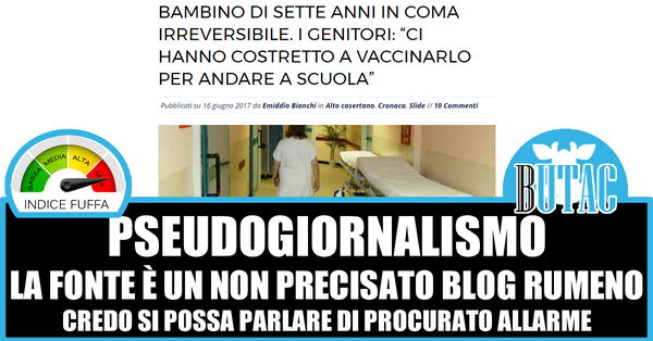 Fake news: bimbo in coma irreversibile da vaccino