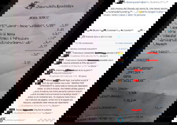 Lo scontrino del Senato