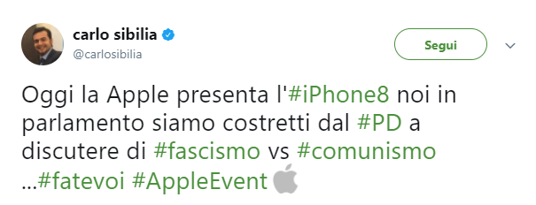 Il tweet di Sibilia sull’iPhone 8 article-post