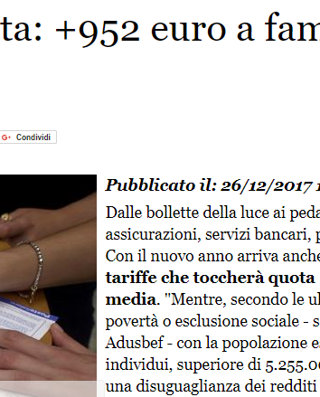 Gli aumenti a famiglia per 952 euro