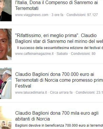 Baglioni, Norcia e le donazioni