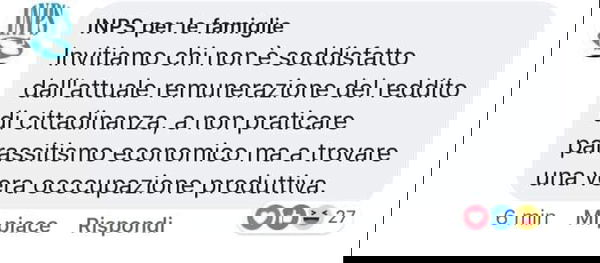 INPS per le famiglie e Reddito di Cittadinanza…