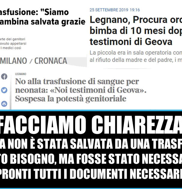 Trasfusione negata dai genitori Testimoni di Geova… article-post