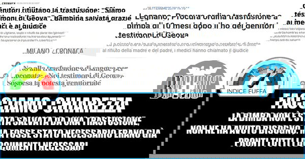 Trasfusione negata dai genitori Testimoni di Geova…