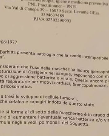 Il certificato di esonero dalla mascherina