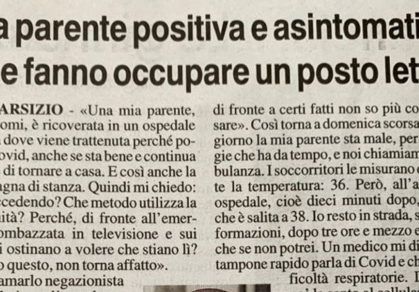 Parente asintomatica che occupa posto letto article-post