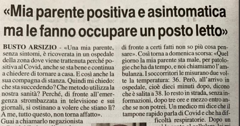 Parente asintomatica che occupa posto letto article-post