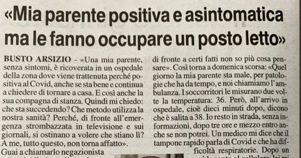 Parente asintomatica che occupa posto letto