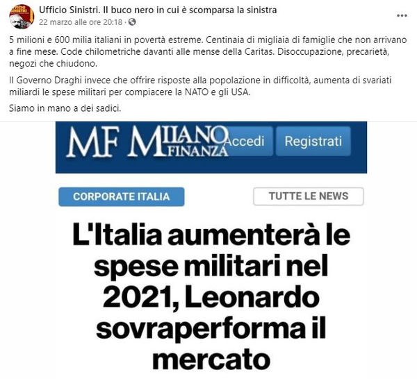 Le spese militari e il governo Draghi