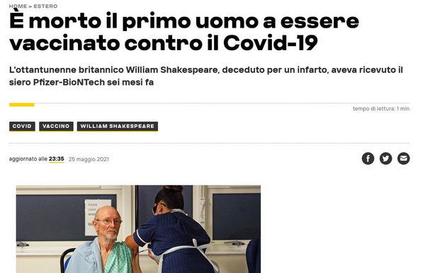 Morto il primo vaccinato contro COVID-19?
