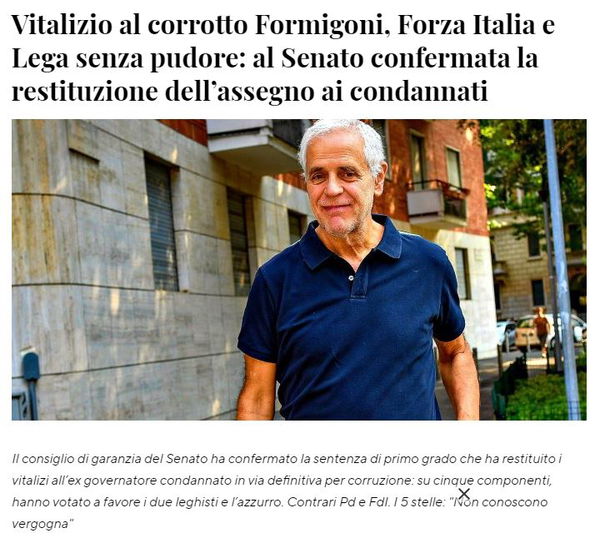 Formigoni, i vitalizi, la politica…