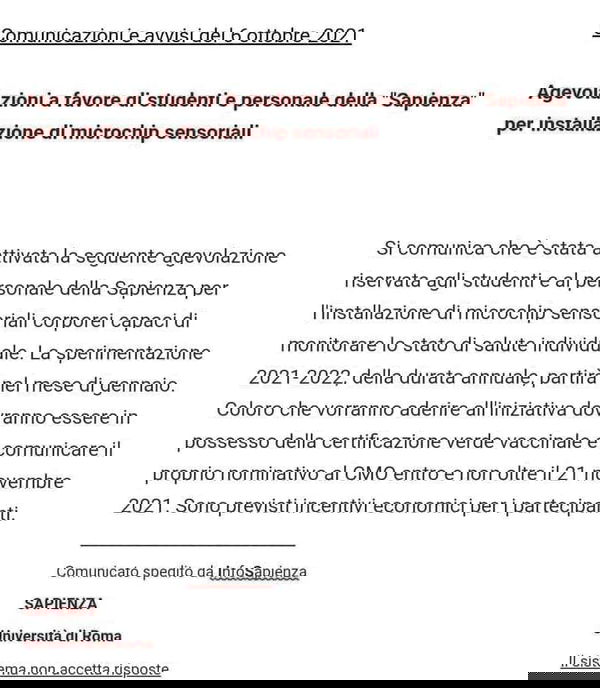 La Sapienza e il microchip sensoriale corporeo…