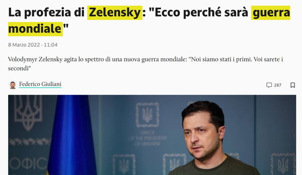 La profezia di Zelensky sulla guerra mondiale