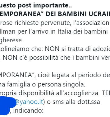 L’accoglienza temporanea di bambini ucraini