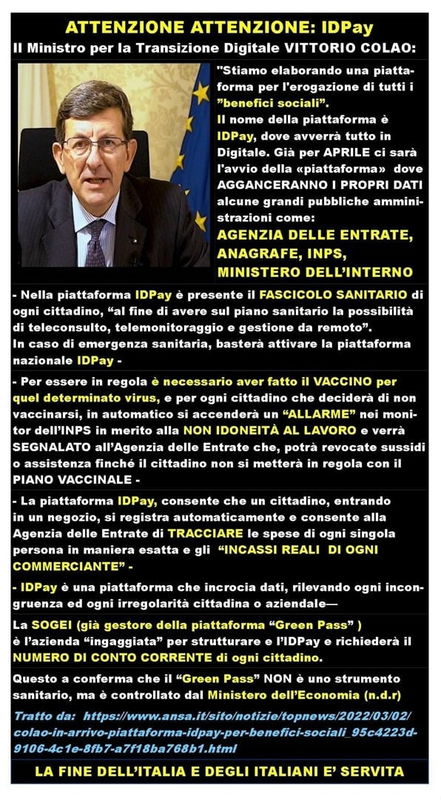 Colao, IDPay e i dati incrociati