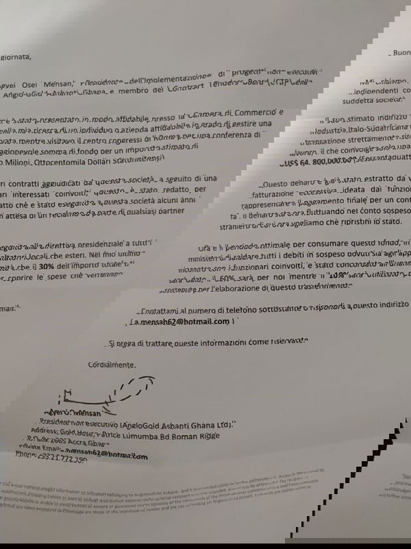 La truffa alla nigeriana, ma via posta!