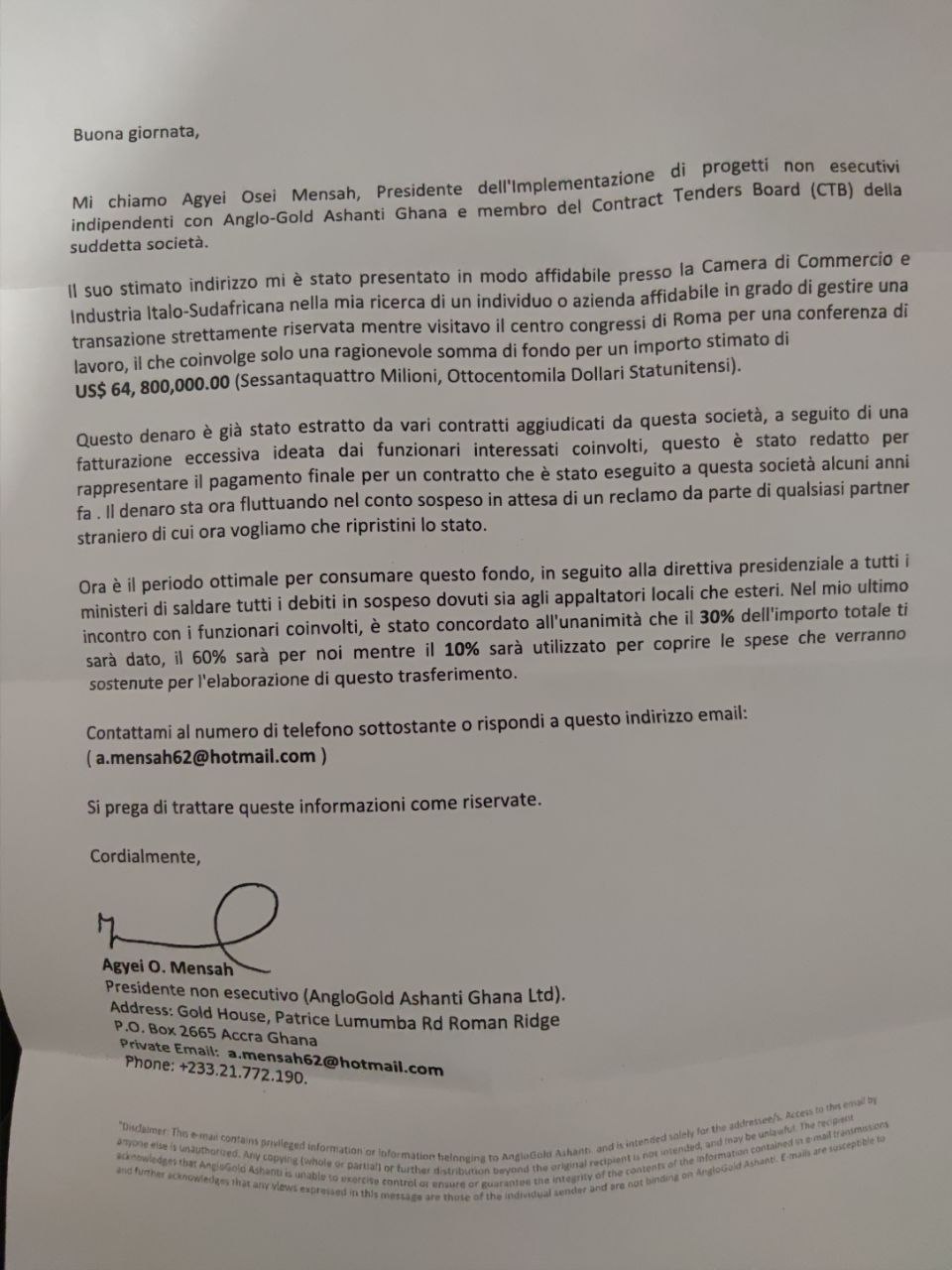 La truffa alla nigeriana, ma via posta! article-post
