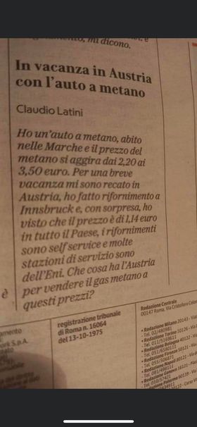 Il prezzo del metano in Austria