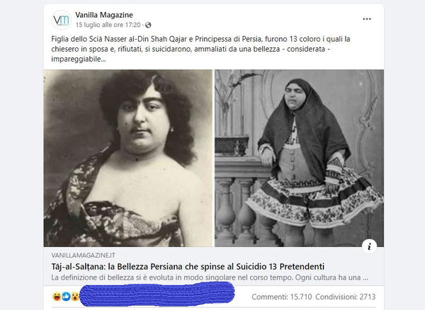 La bufala sulla principessa persiana Tāj-al-Salṭana