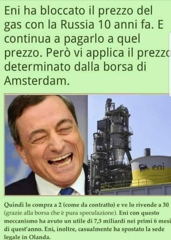 No, ENI non ha bloccato il prezzo del gas