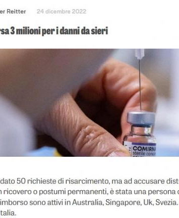 Il Canada, i risarcimenti e i danni “da sieri”