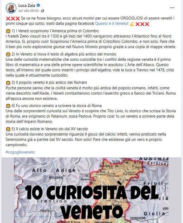 Luca Zaia e la scoperta dell’America