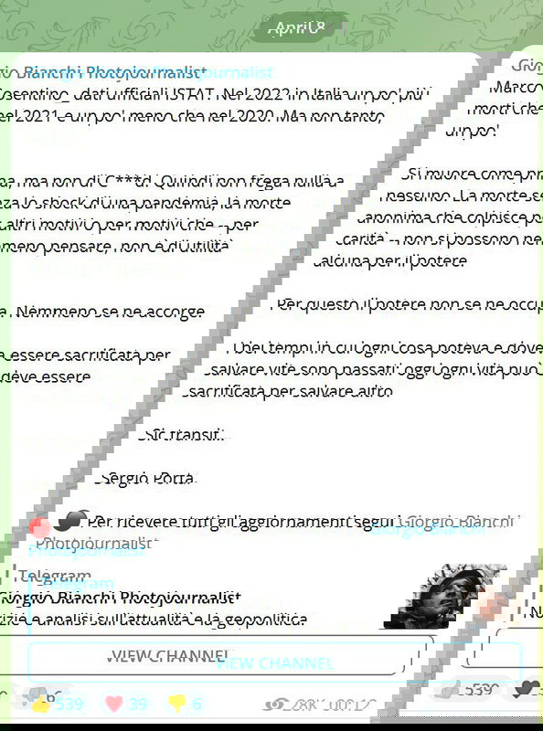 Giorgio Bianchi e i dati sulla mortalità