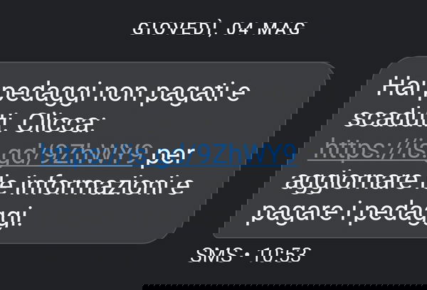 Telepass e sms pericolosi