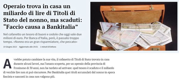 Operaio trova un miliardo di lire
