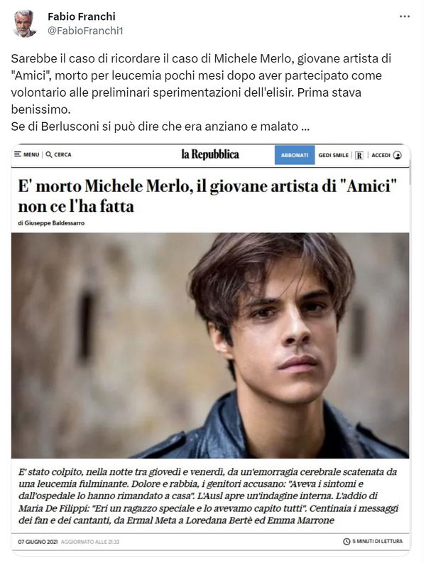 Fabio Franchi e lo sciacallaggio su Michele Merlo