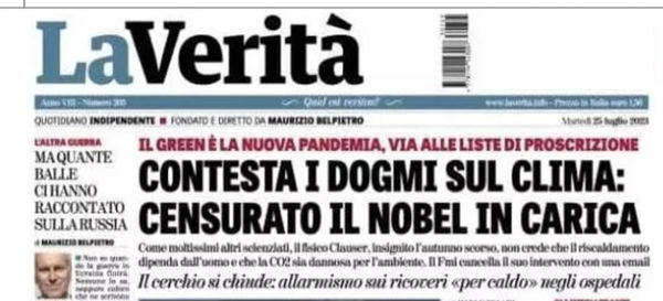 La Verità, il Nobel e i “dogmi sul clima”