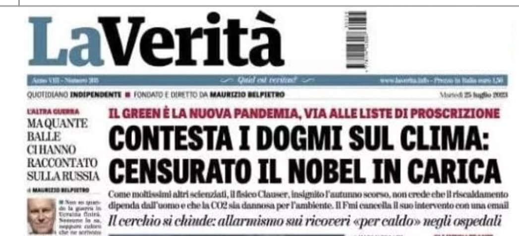 La Verità, il Nobel e i “dogmi sul clima” article-post