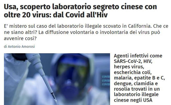 Il laboratorio cinese illegale scoperto in California