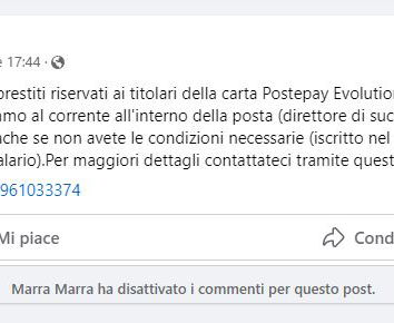 Prestiti PostePay? No, truffe social