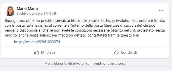 Prestiti PostePay? No, truffe social