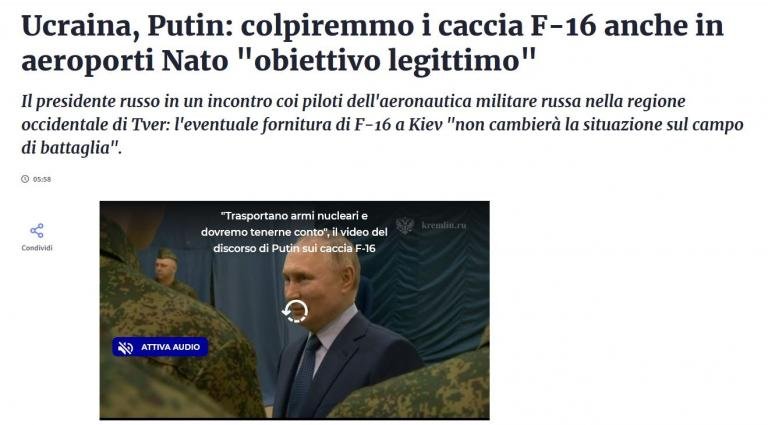 Putin, gli F 16 e la NATO