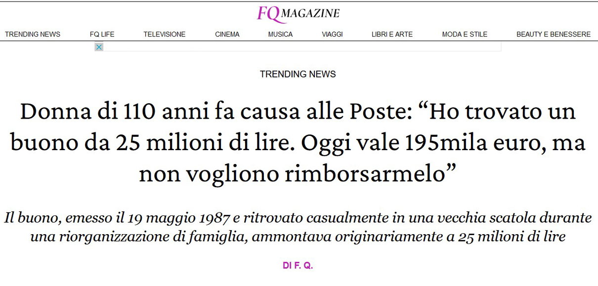 Donna di 110 anni fa causa alle Poste… article-post